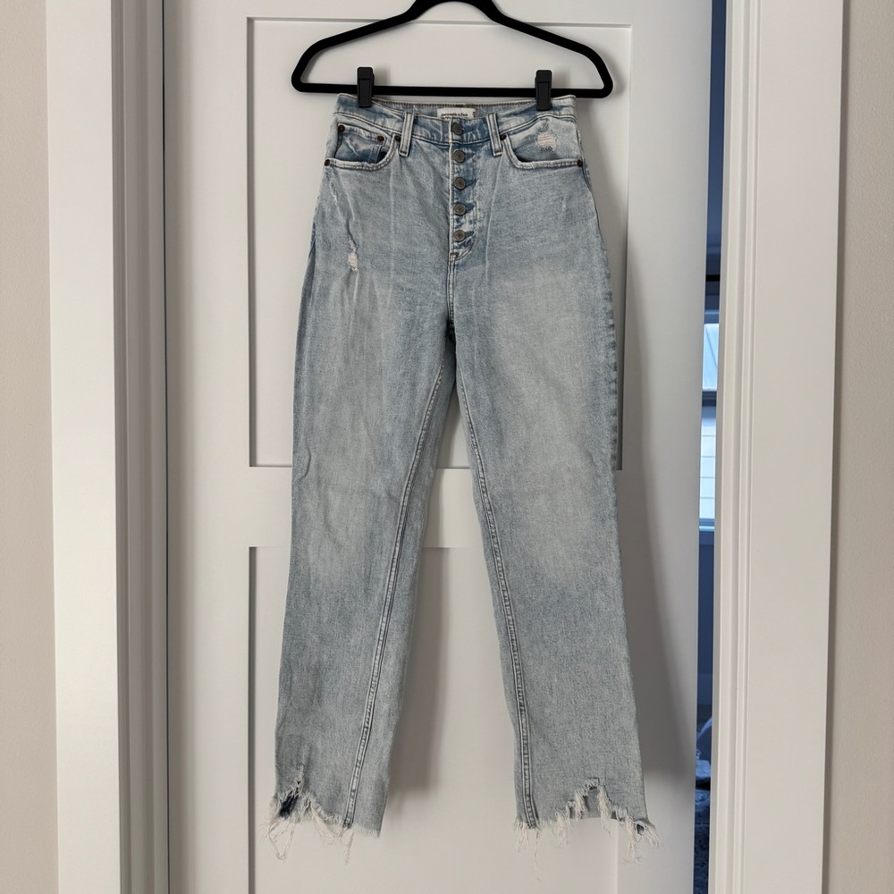 High-Waisted Distressed Light Blue Jeans